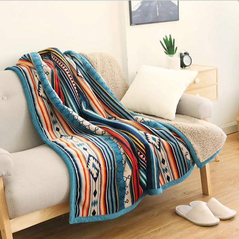 UKELER Boho Sherpa Throw 60'' x 50''- Bohemian Soft Plush Flannel Throw Blankets for Bed/Couch/Sofa/Office/Camping - Image 1